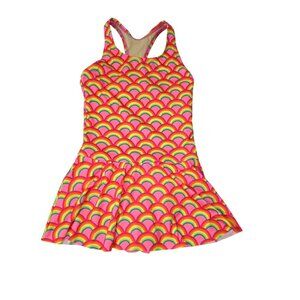 Lands' End Girls' 8 One-Piece Swim Dress Bright Rainbow Pattern. 3982